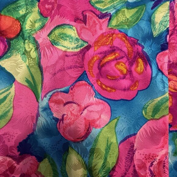 Vtg Adrianna Papell Silk Skirt Top 2 pc Set Sz 8 pink floral Maximalist Wow 90s - Picture 16 of 16